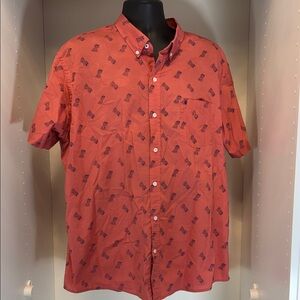 Izod Coral Button Down Shirt with Navy Pattern